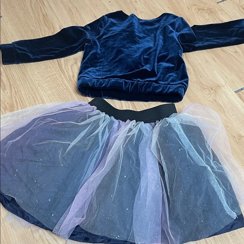 Girls Tulle Tutu Skirt Set Two Piece Velvet Star Rainbow Long Sleeve Dress Sz 4